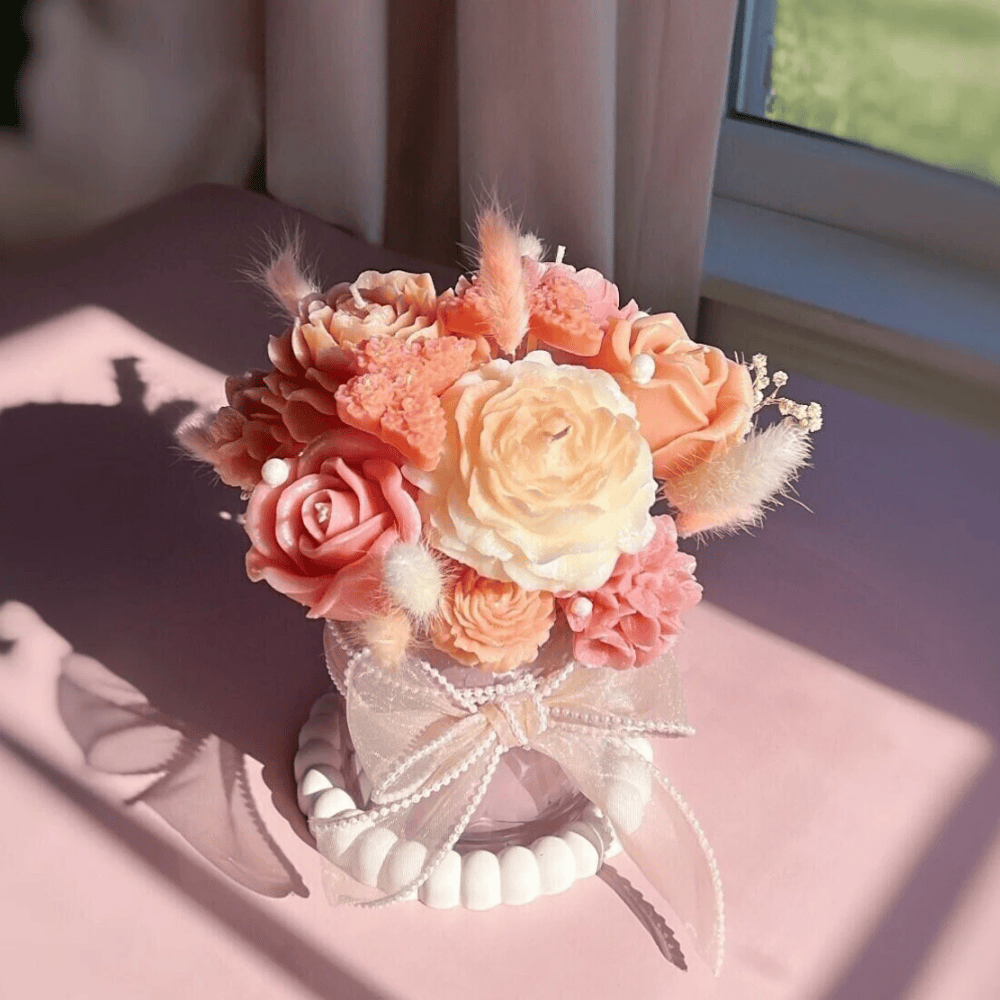 Eternal Bloom Candle Bouquet | Handcrafted Peony & Rose Soy Arrangement