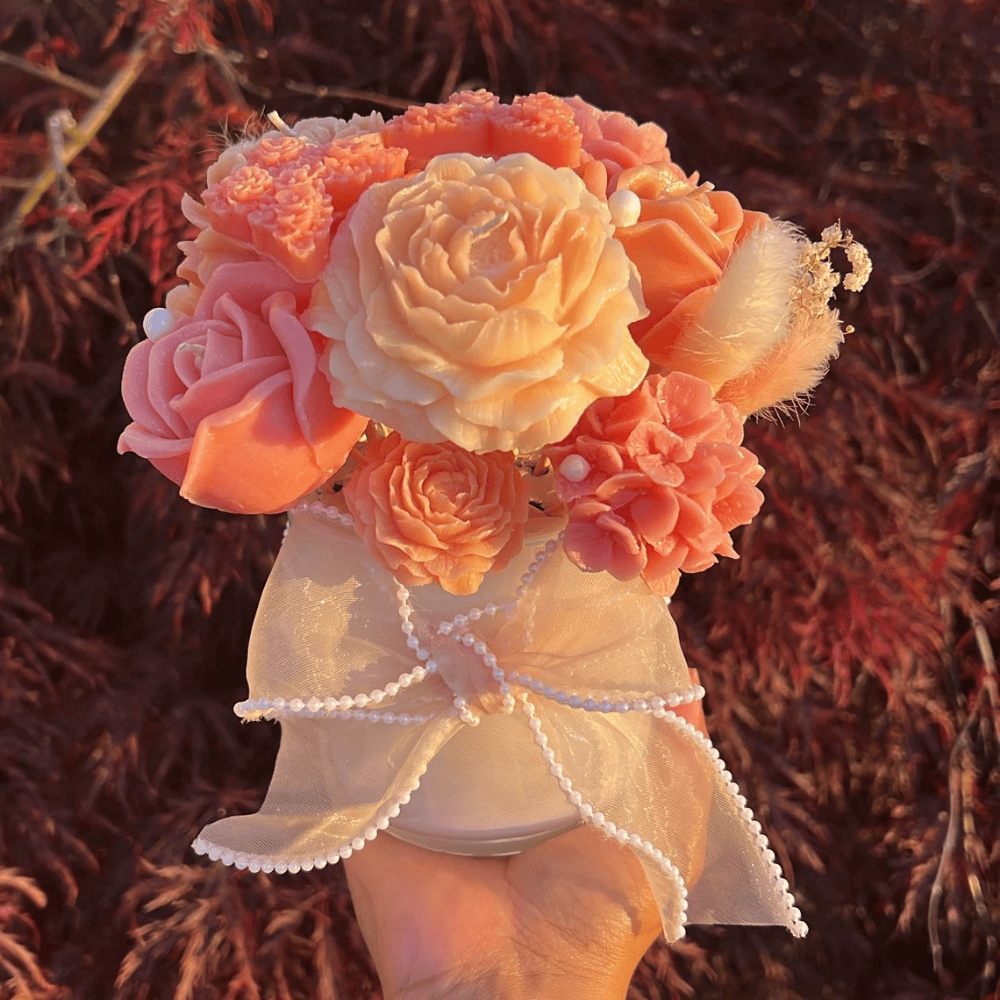 Eternal Bloom Candle Bouquet | Handcrafted Peony & Rose Soy Arrangement