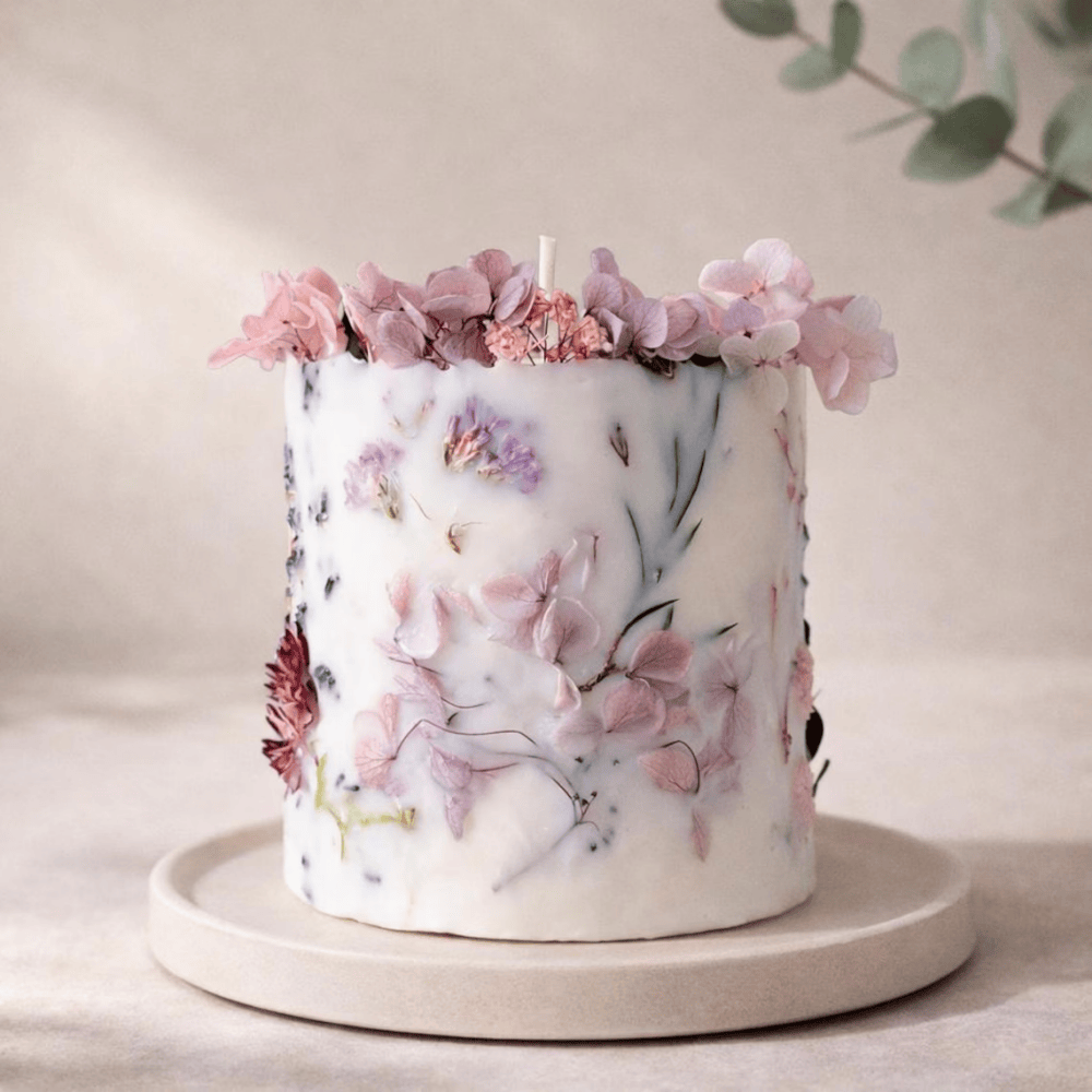 Grand Botanical Pillar Candle | 10cm Large Soy Candle with Hand-Embedded Dried Flowers