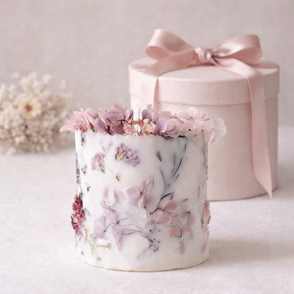 Grand Botanical Pillar Candle | 10cm Large Soy Candle with Hand-Embedded Dried Flowers