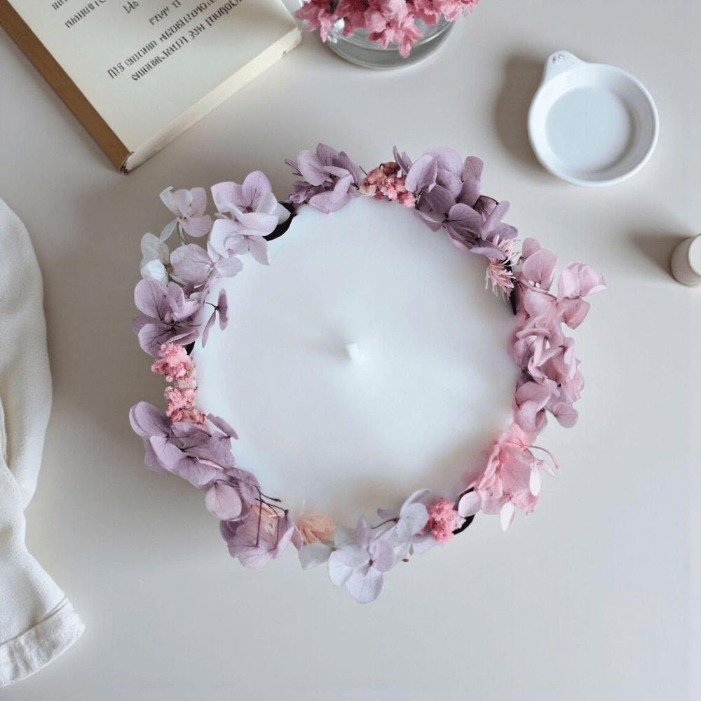 Grand Botanical Pillar Candle | 10cm Large Soy Candle with Hand-Embedded Dried Flowers